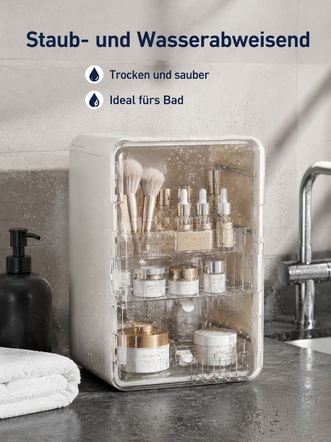 Hochwertige faltbare Make-up-Box, große staubdichte Aufbewahrungsbox