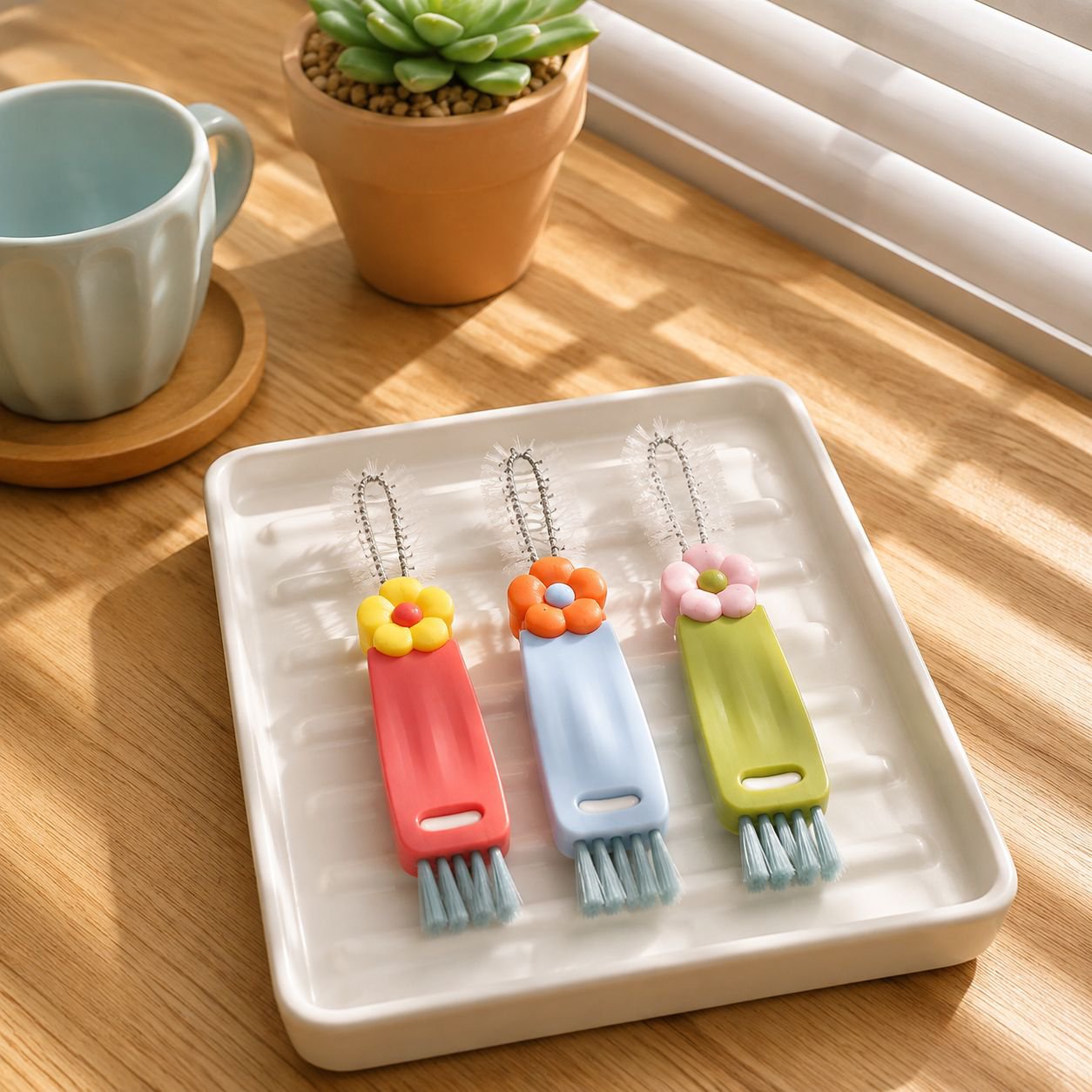 Durable and reusable petal cleaning brush for bottles