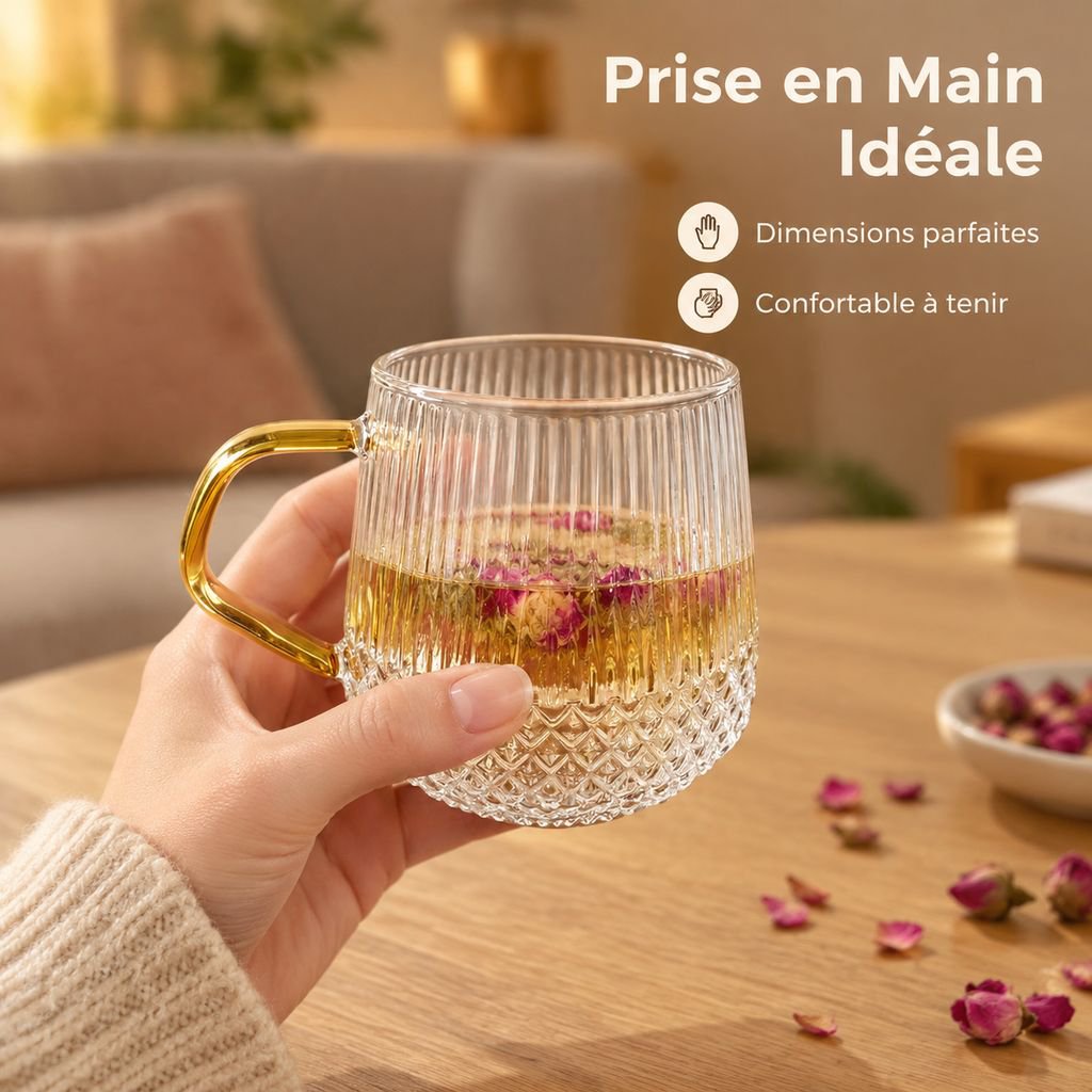 Détail des rayures élégantes sur une tasse en verre pour café