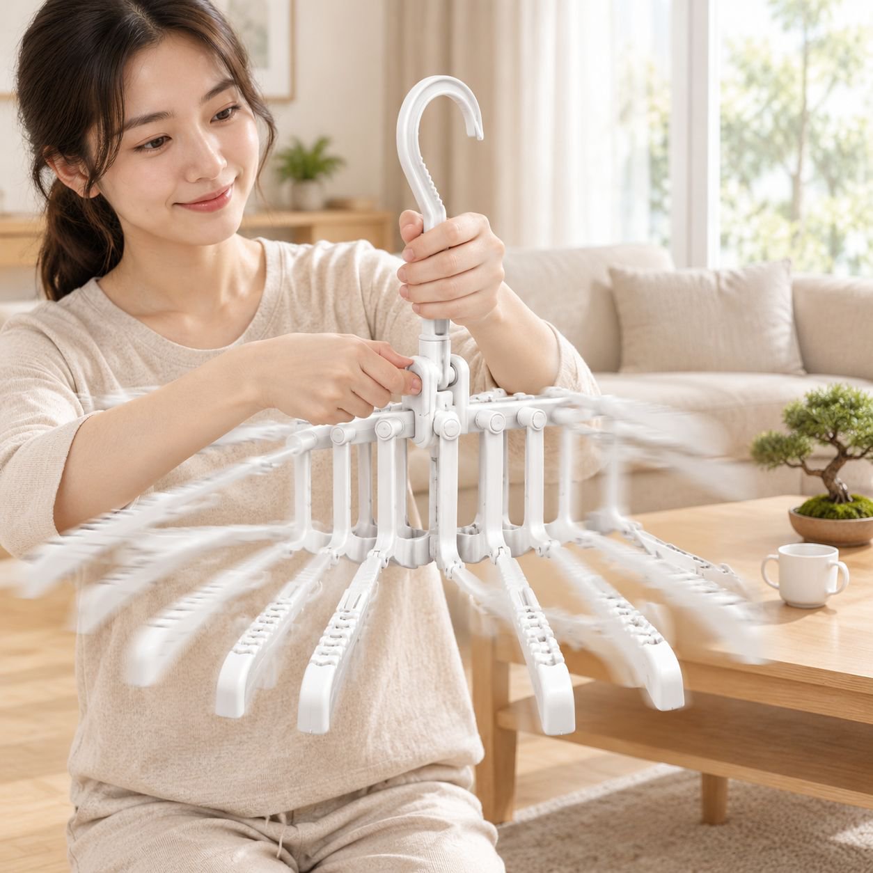 クローゼットにかけたワンタッチハンガー