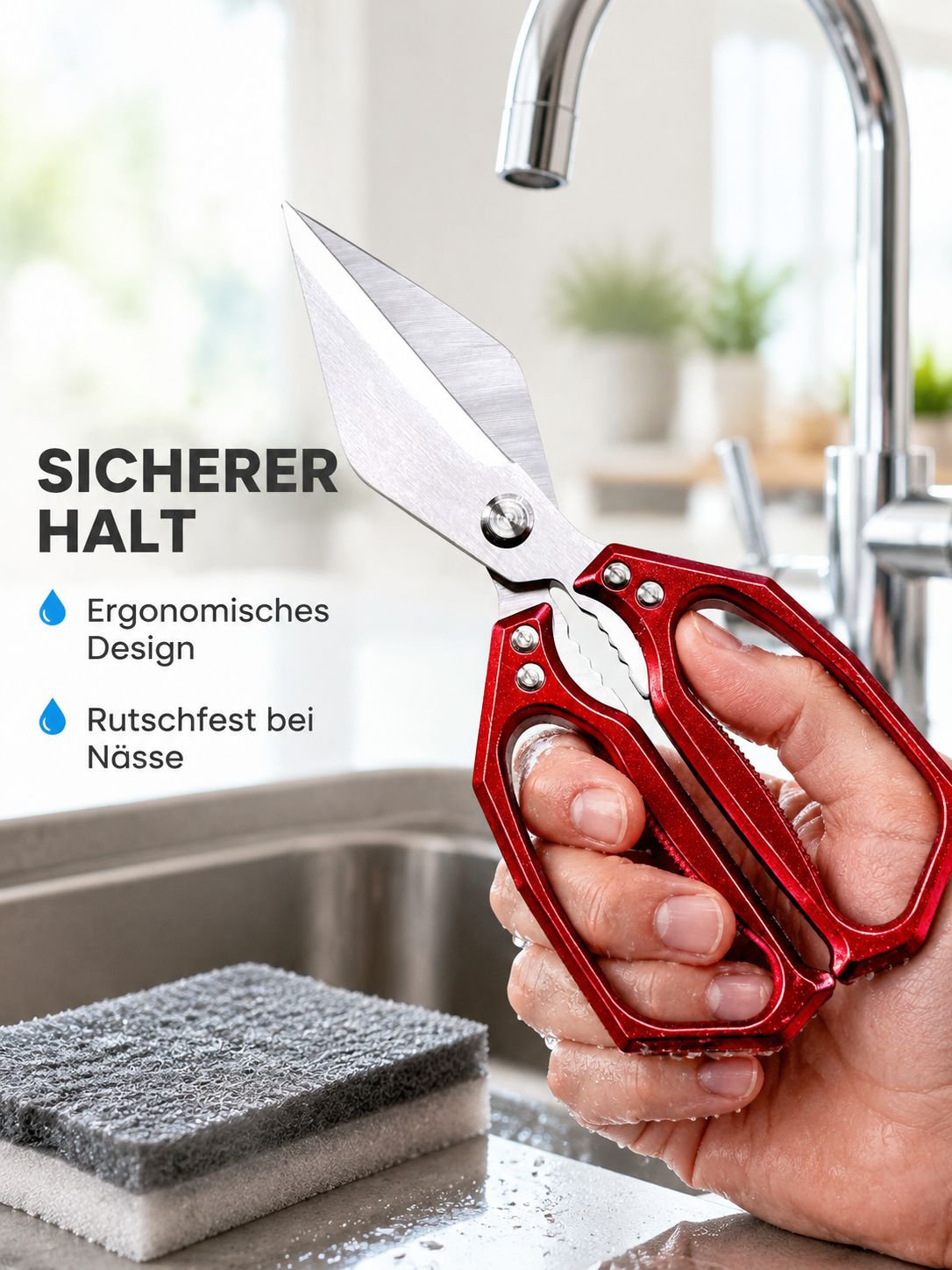 Verstärkte Küchenschere mit großem Kopf
