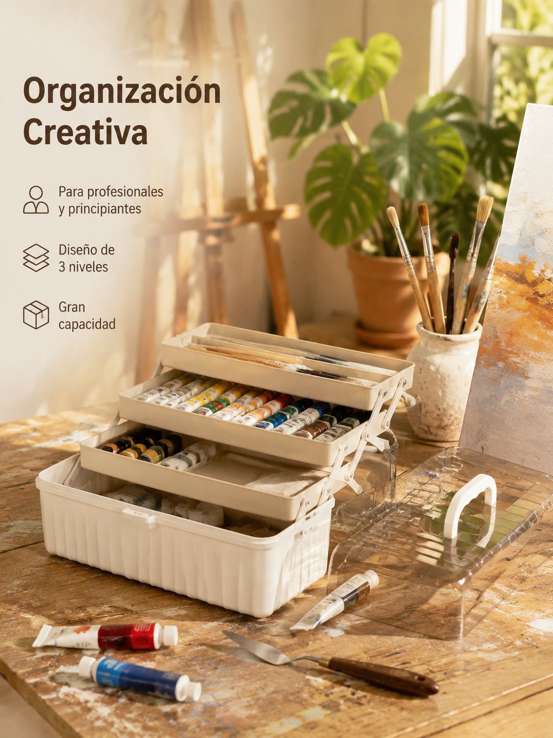 Caja de almacenamiento portátil multifuncional para herramientas de pintura