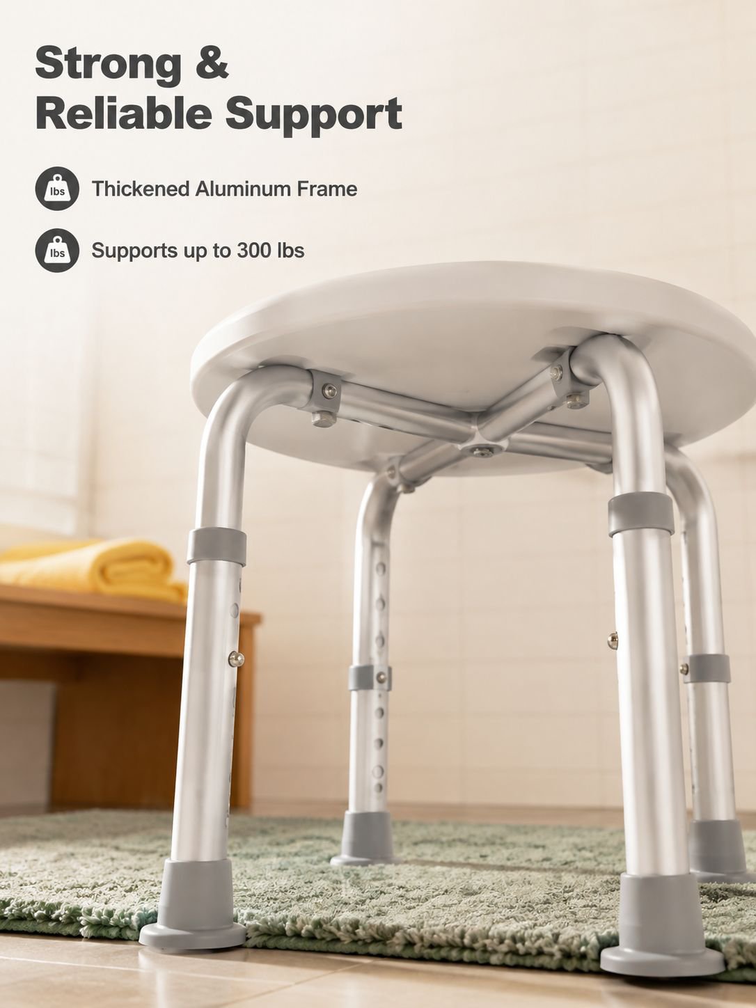 Aluminum Alloy Shower Chair for Elderly, Non-Slip Bathroom Stool
