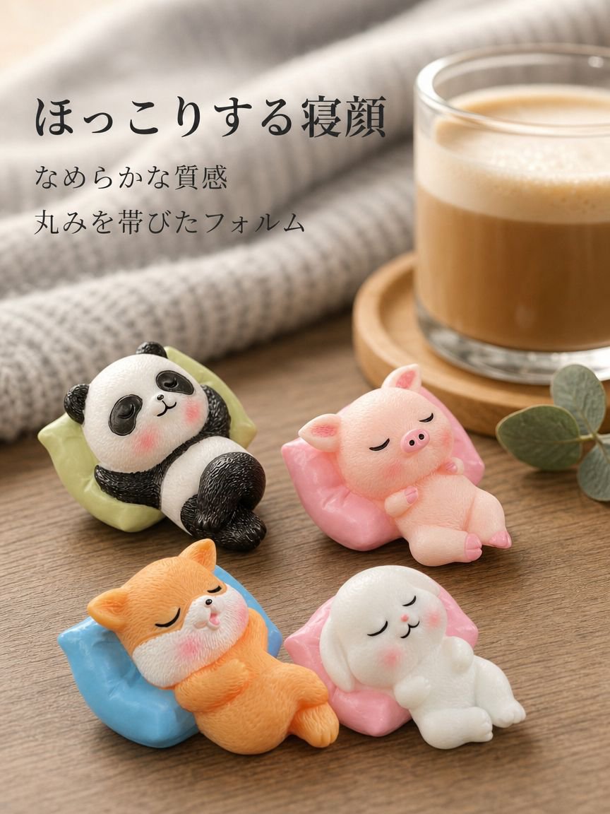 眠っている動物をモチーフにした、可愛らしくて癒される車の装飾品。車の内装、センターコンソール、またはデスクに飾るのに最適です。