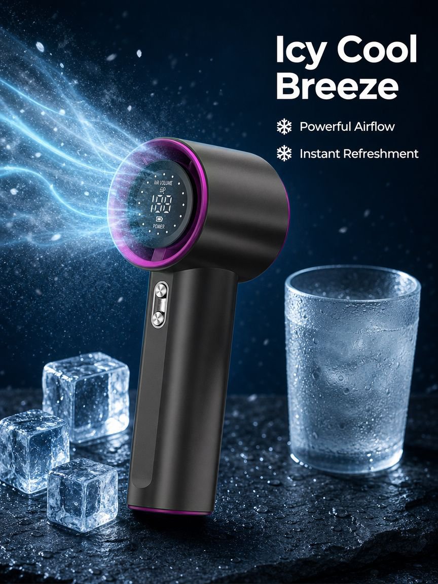 Portable Powerful Icy Cooling Handheld Blower Fan (Foldable)