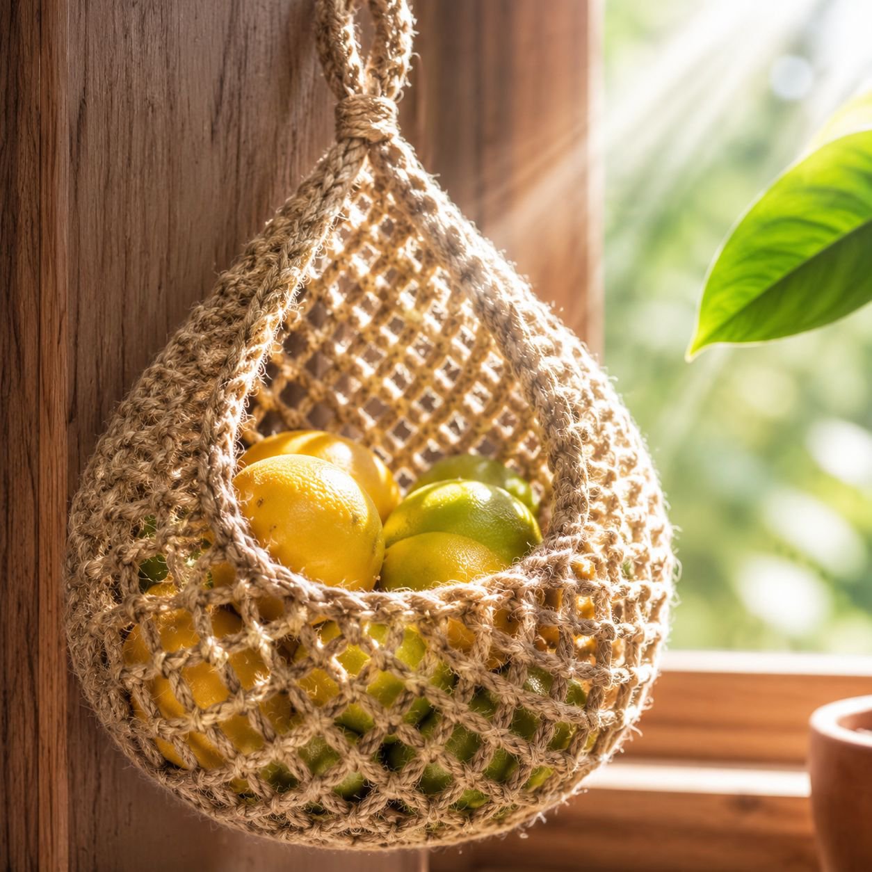 Natural cotton storage bag as kitchen decor