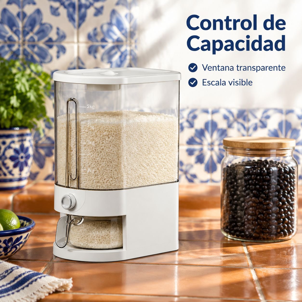 Contenedor Plástico Hermético para Arroz Granos y Harina