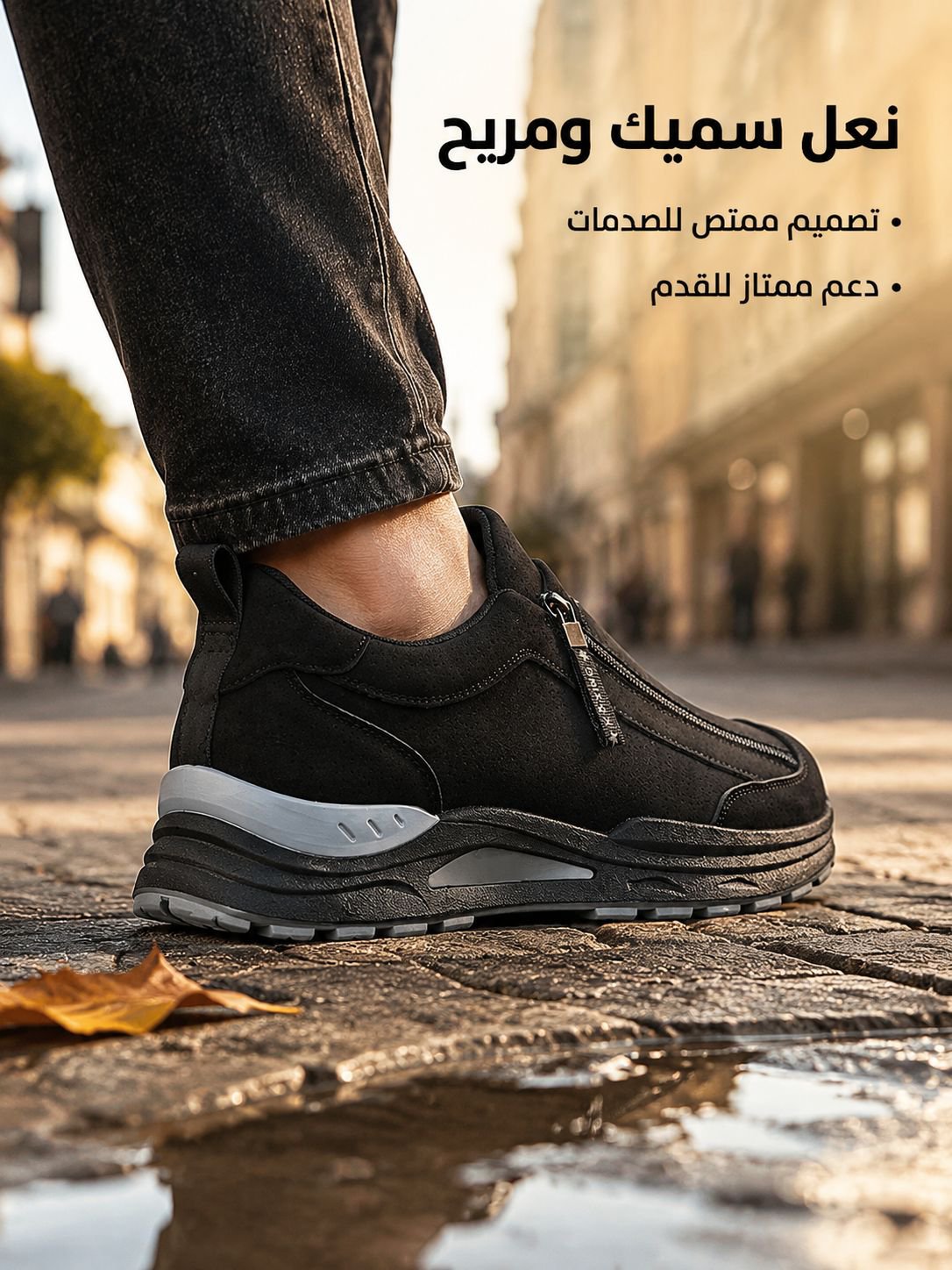 （تصميم بسحاب لسهولة الارتداء والخلع）حذاء رياضي رجالي بنعل مرن وسحاب جانبي