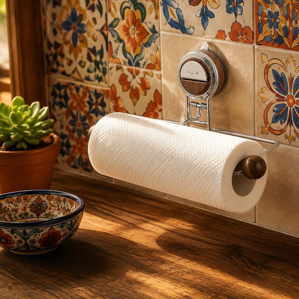 Rollo de trapo con ventosa, estante de almacenamiento de papel, toalla de mano de cocina montada en 