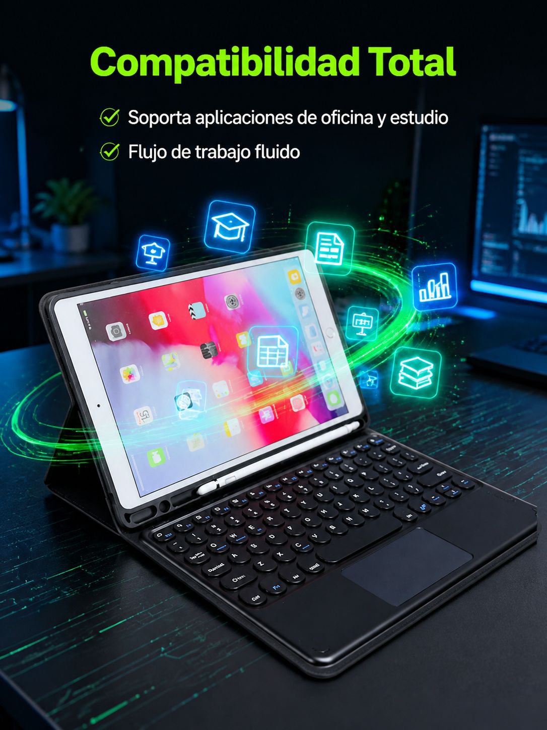 Funda para tablet con teclado retroiluminado