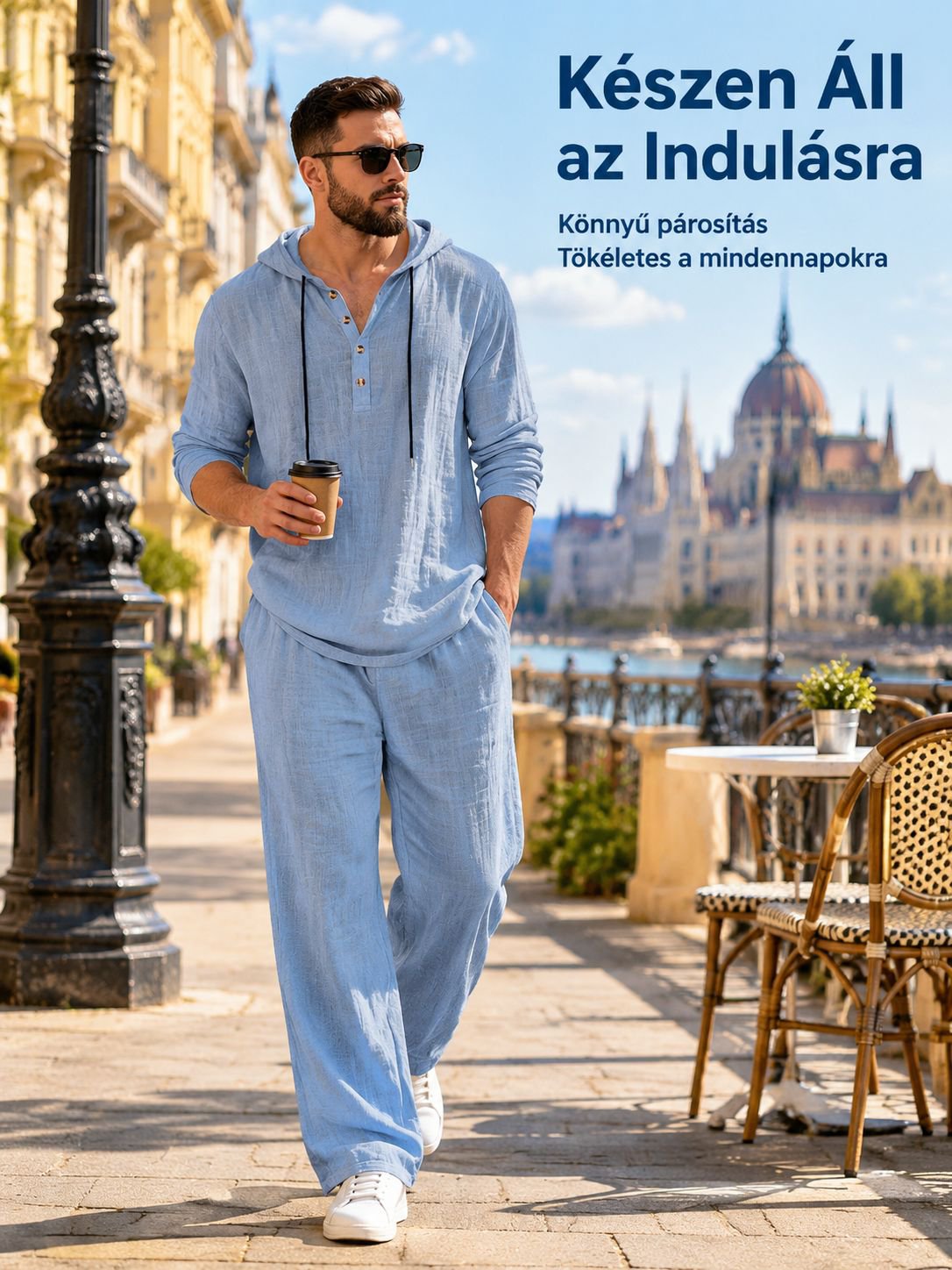Férfi szabadidő-szett kapucnis felsővel