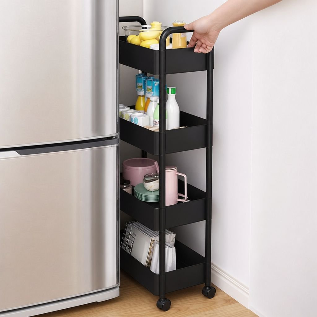 JMY - Chariot de rangement en plastique pour la maison, étagère mobile sur pied
