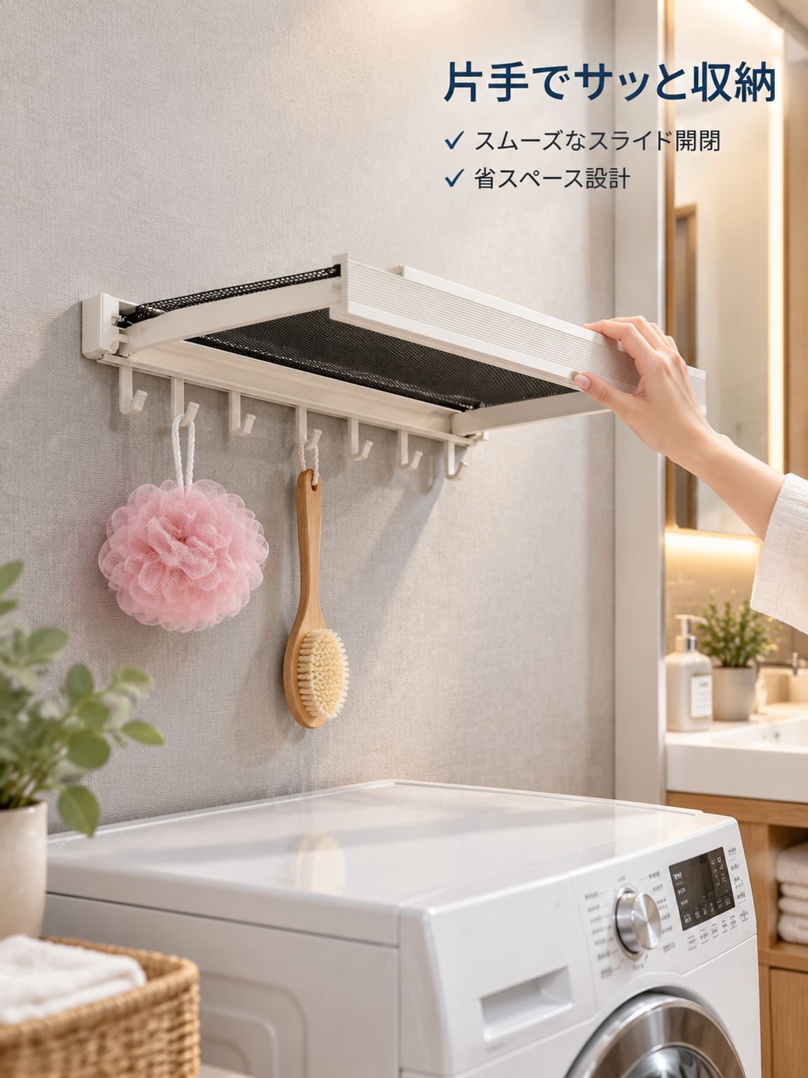 バスルームタオル・衣類収納伸縮ラック