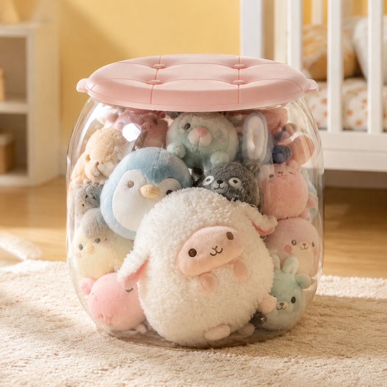 Children's storage stool with soft lid