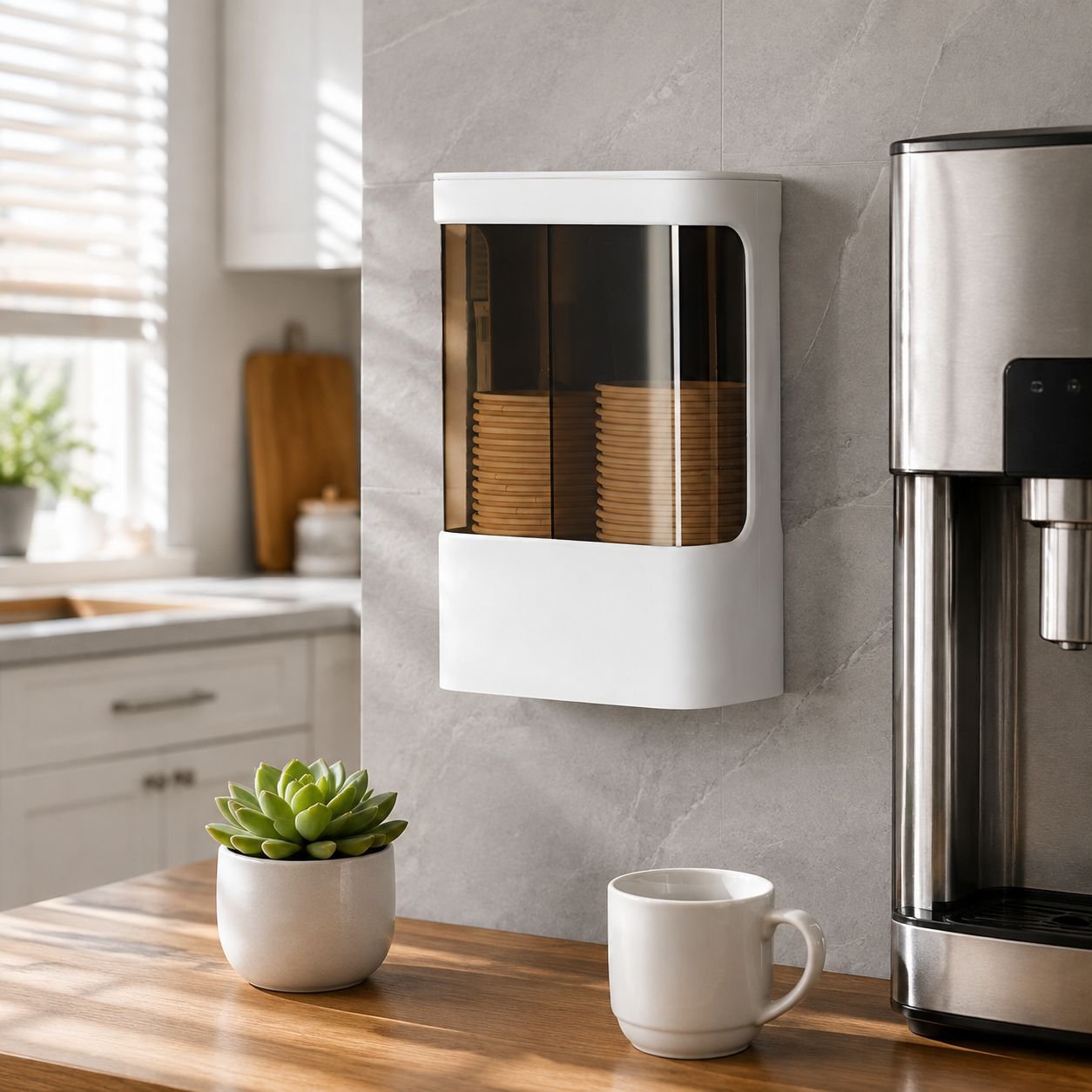 Double Tube Wall-mounted Dustproof Paper Cup Dispenser