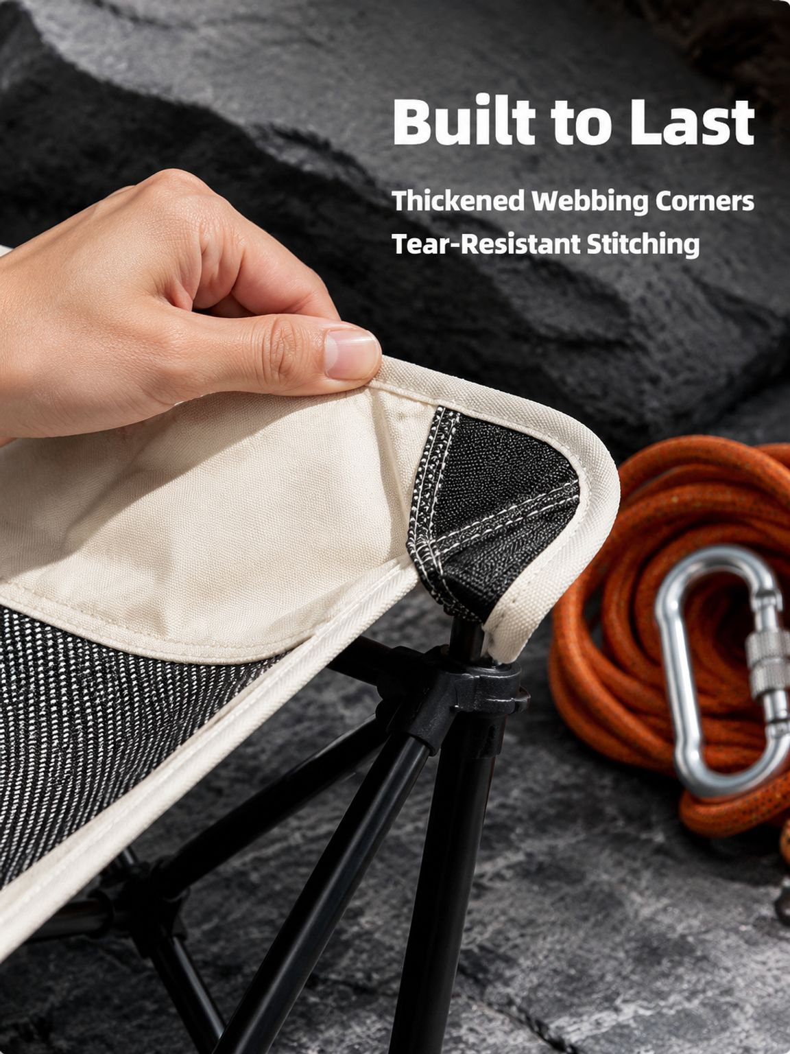 Compact camping chair folded for easy transport