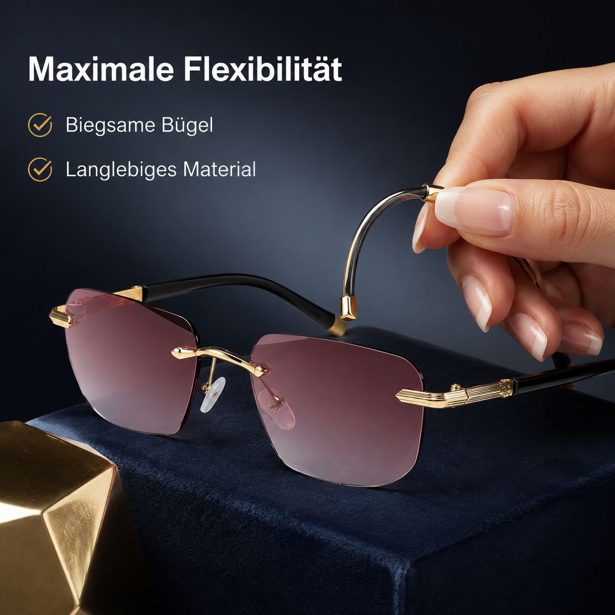 Ultraleichte, rahmenlose, abgeschrägte Lesebrille mit Blaulichtfilter und Zoomfunktion
