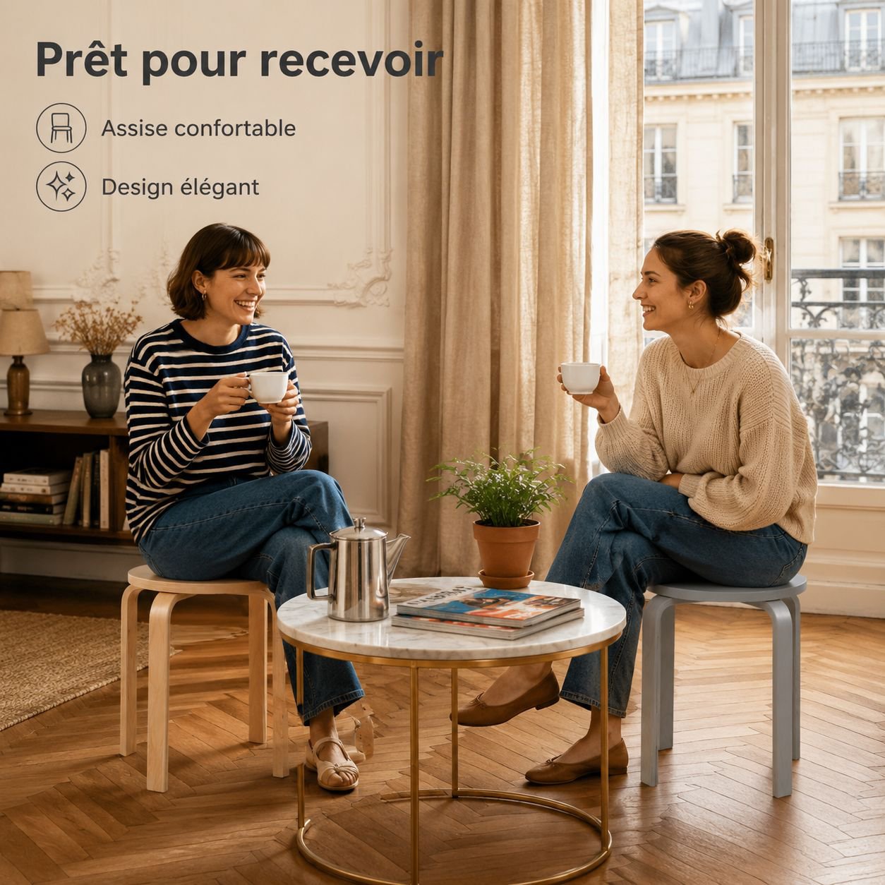 Tabouret domestique en bois massif empilable
