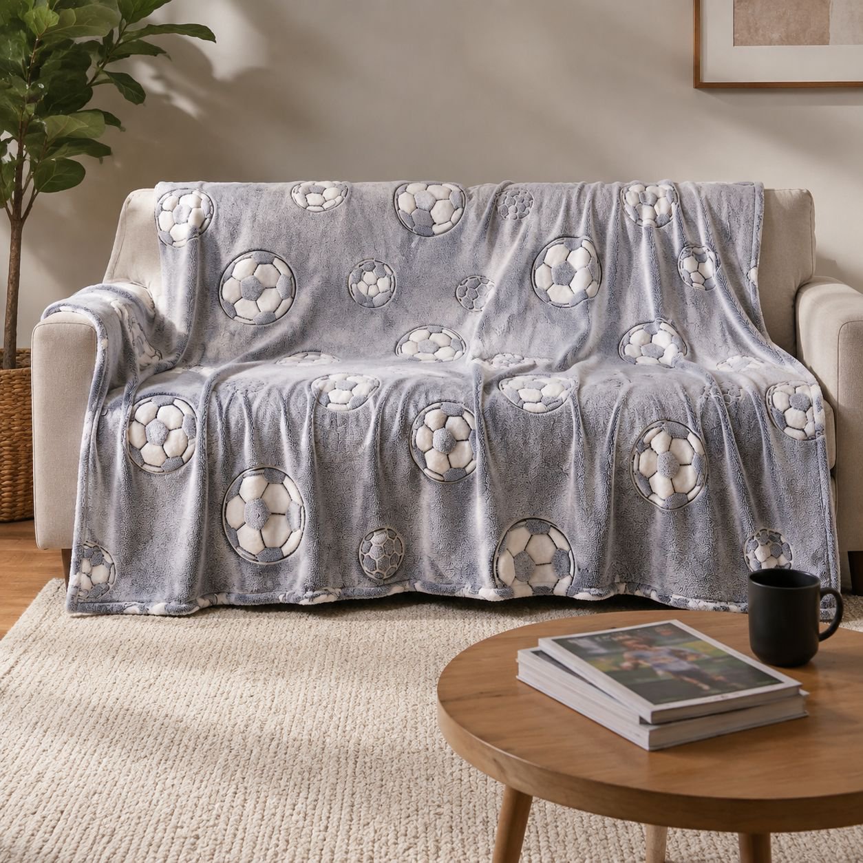 Soft and warm glow-in-the-dark soccer throw blanket