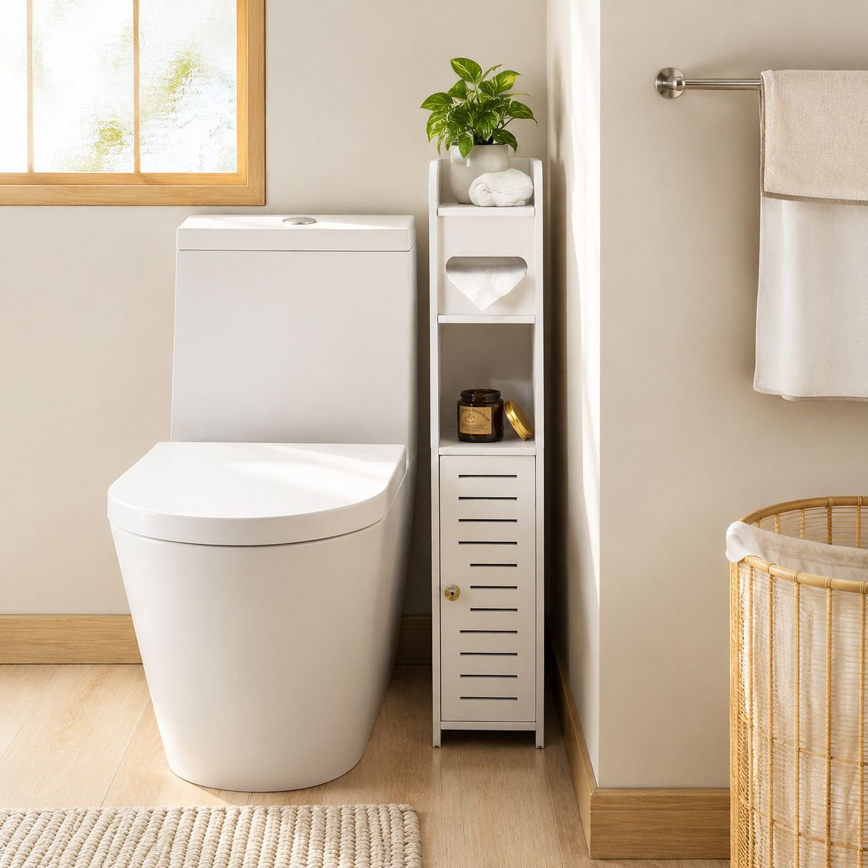バスルーム用スリム収納棚、床置き収納キャビネット、トイレ収納ラック、トイレ収納棚