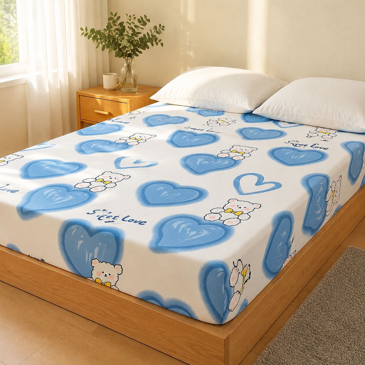 Full elastic mattress protector on bed