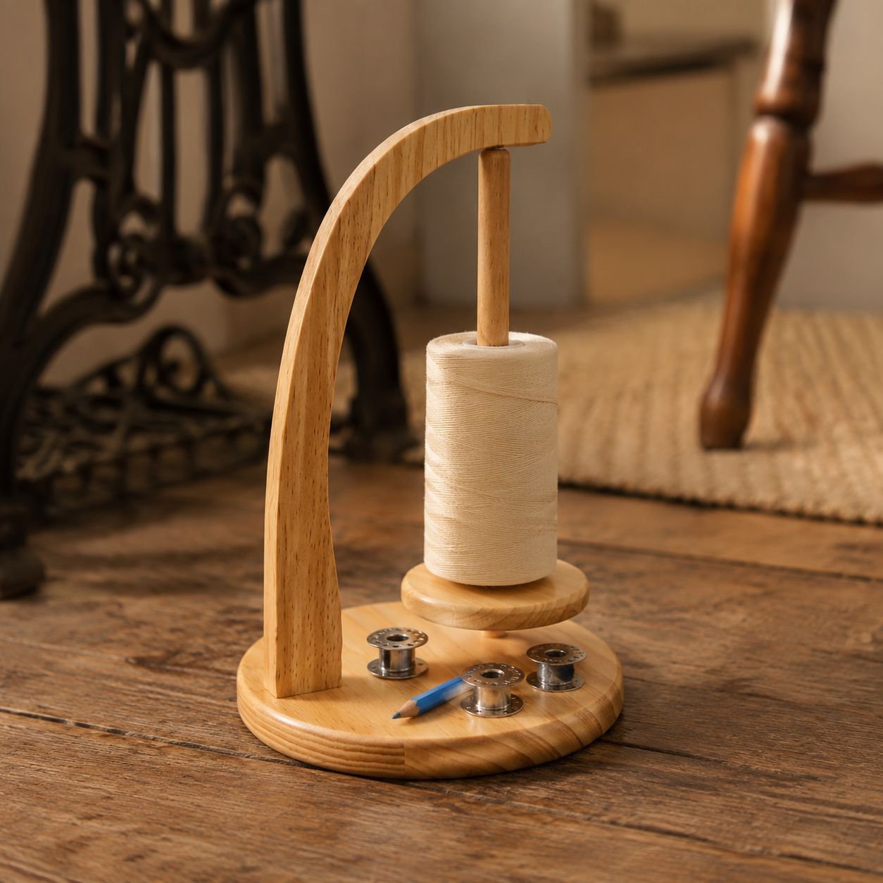 Magnetic sewing organizer with thread spools neatly arranged