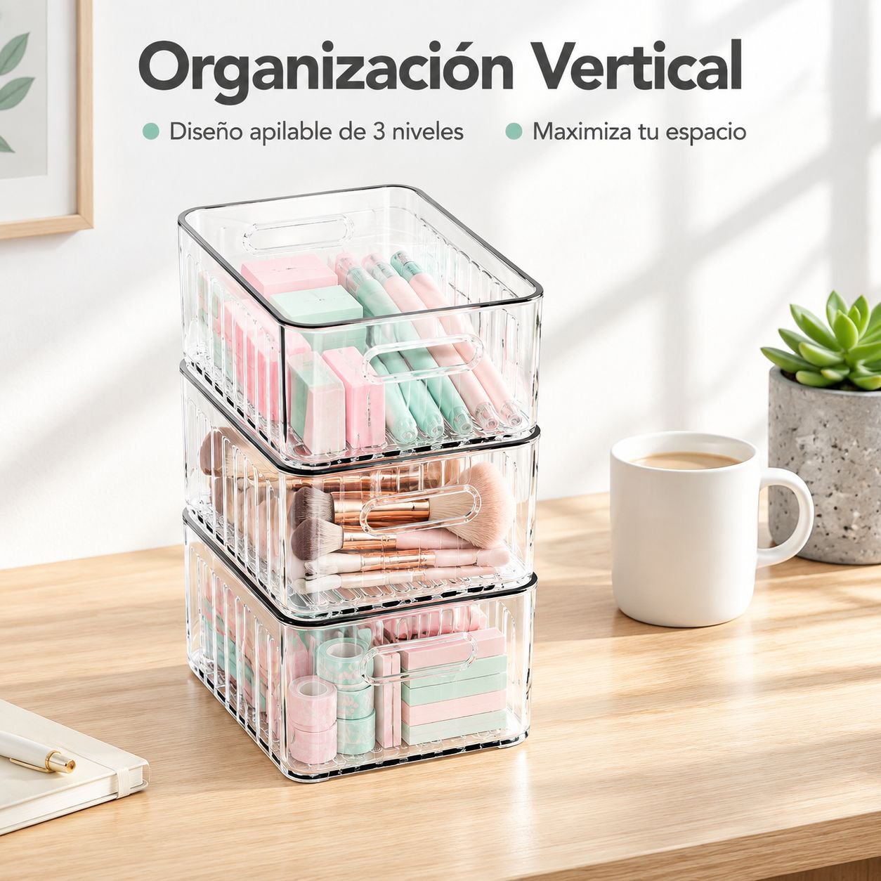 Caja de almacenamiento de escritorio rectangular estrecha de acrílico transparente
