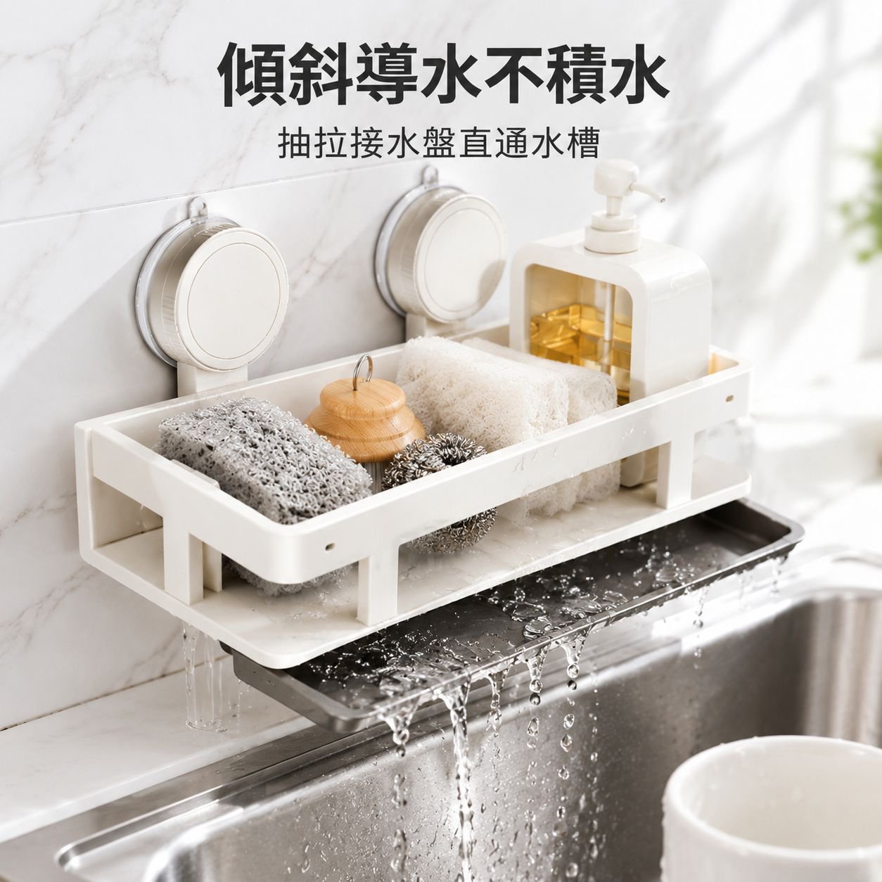 吸盤式廚房收納置物架 免打孔抹布瀝水架 海綿壁掛架 水龍頭水槽多功能神器