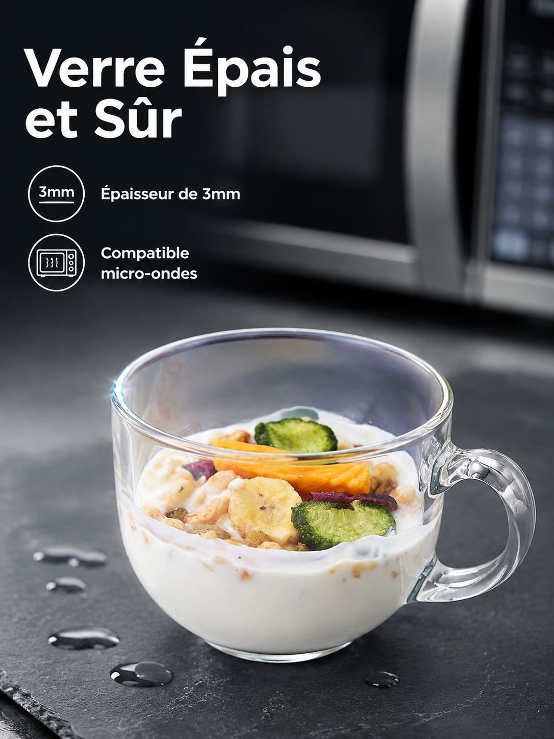 Ensemble verre, cuillère et couvercle, parfait pour un petit-déjeuner nomade