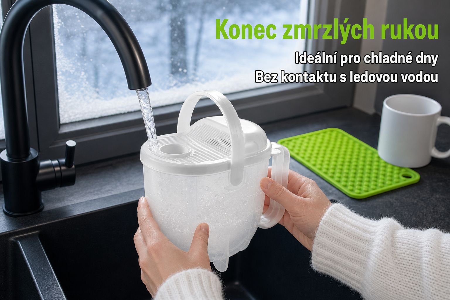 Oplachovač rýže bez nutnosti mytí rukou s odtokem vody