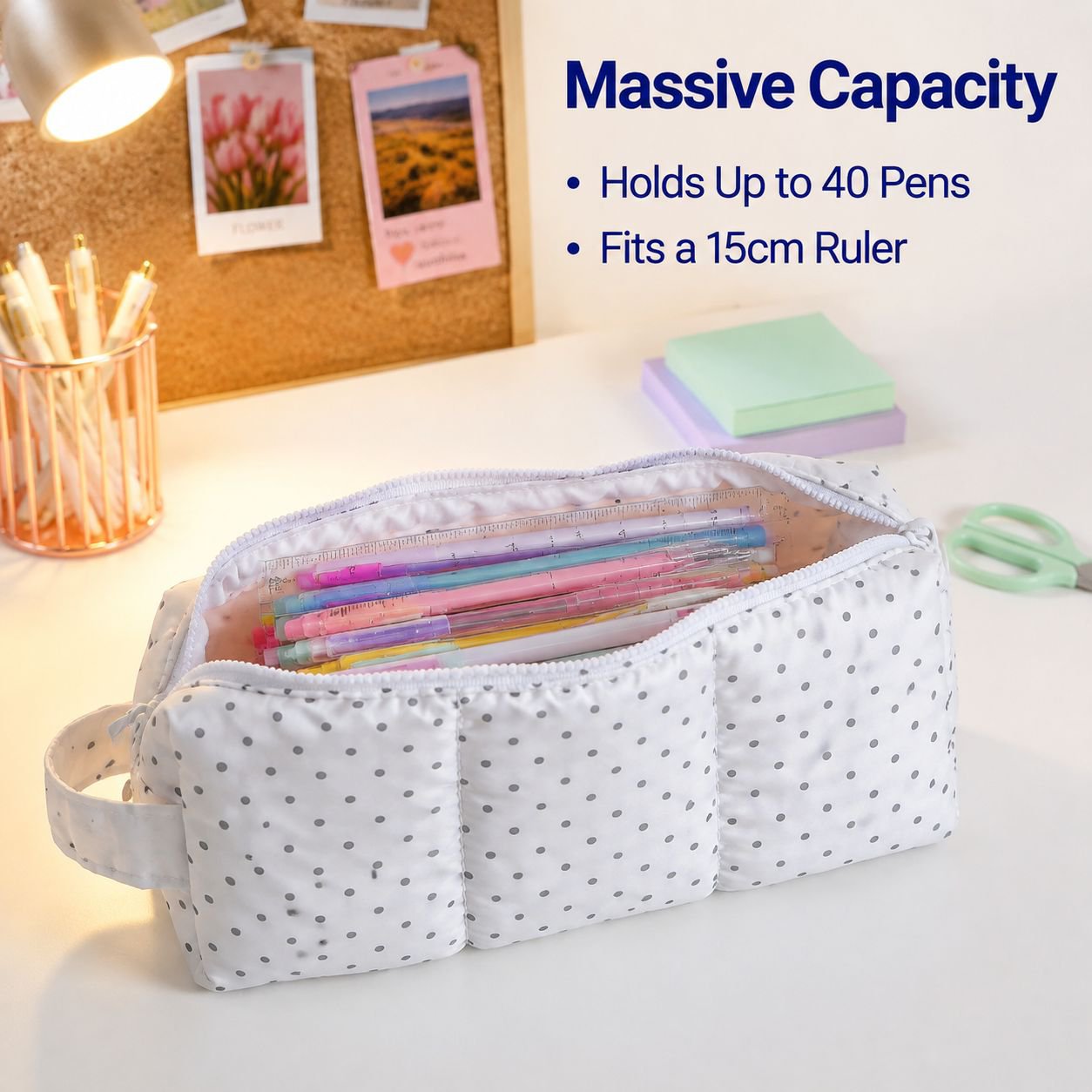 Korean Style Polka Dot Stationery Bag, Portable Handheld Pencil Organizer