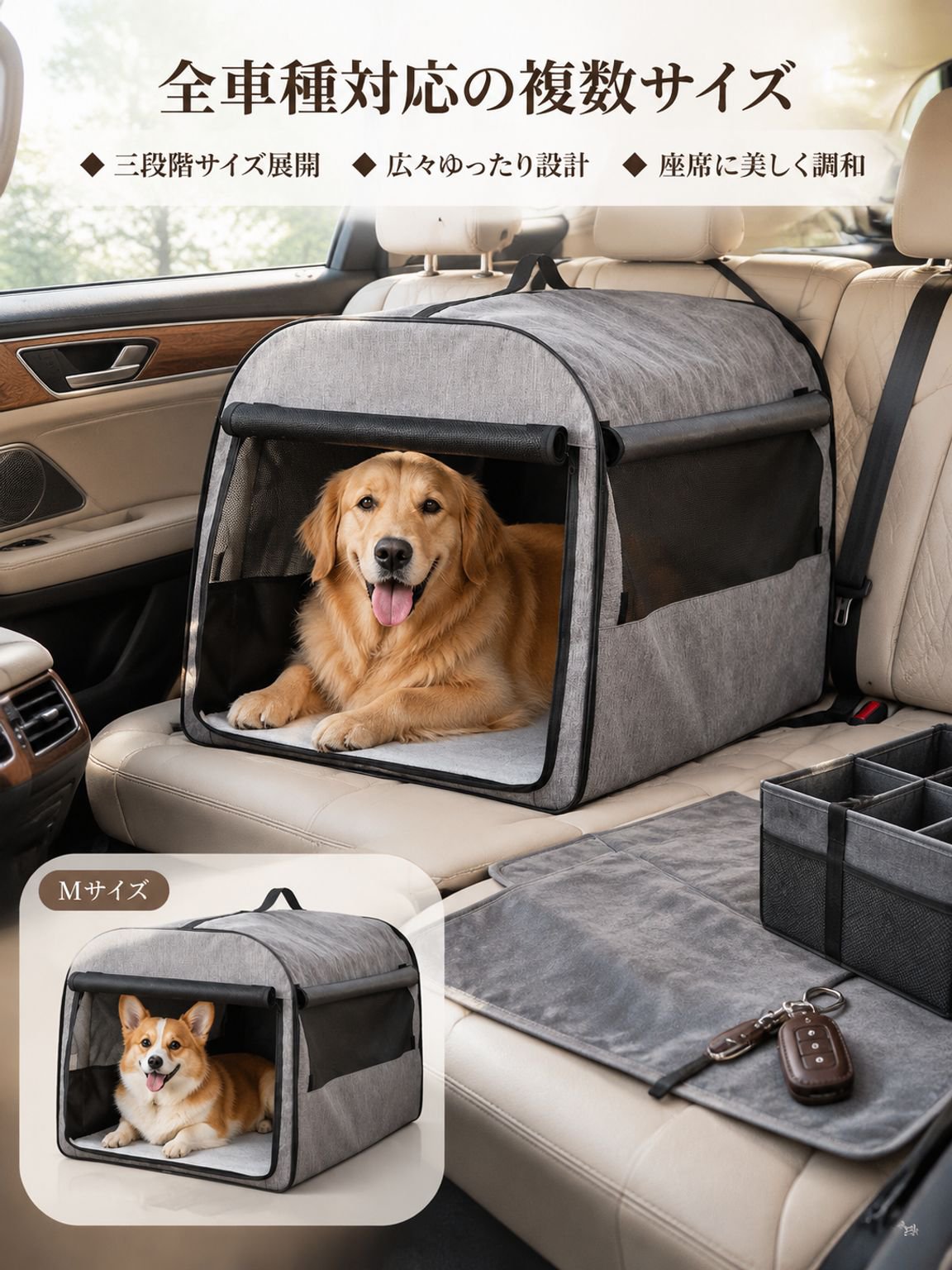 中大型犬用車内汚れ防止・後部座席セパレートマット