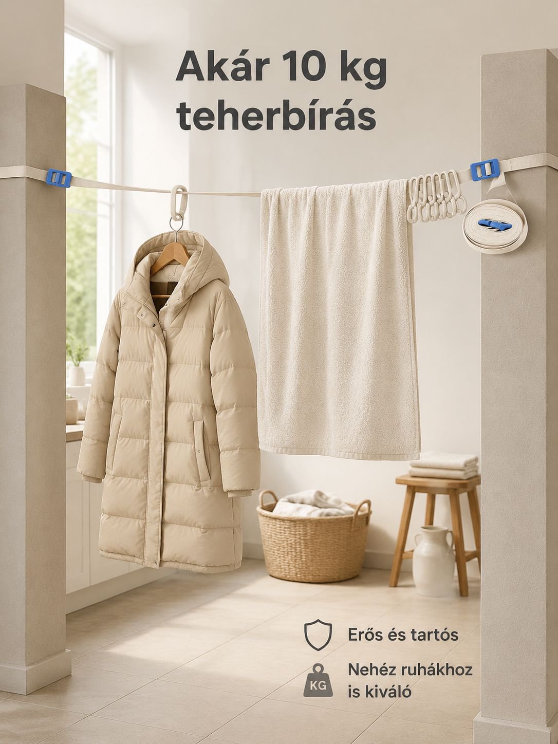 Szélálló szárítókötél kültéri ruhaszárításhoz
