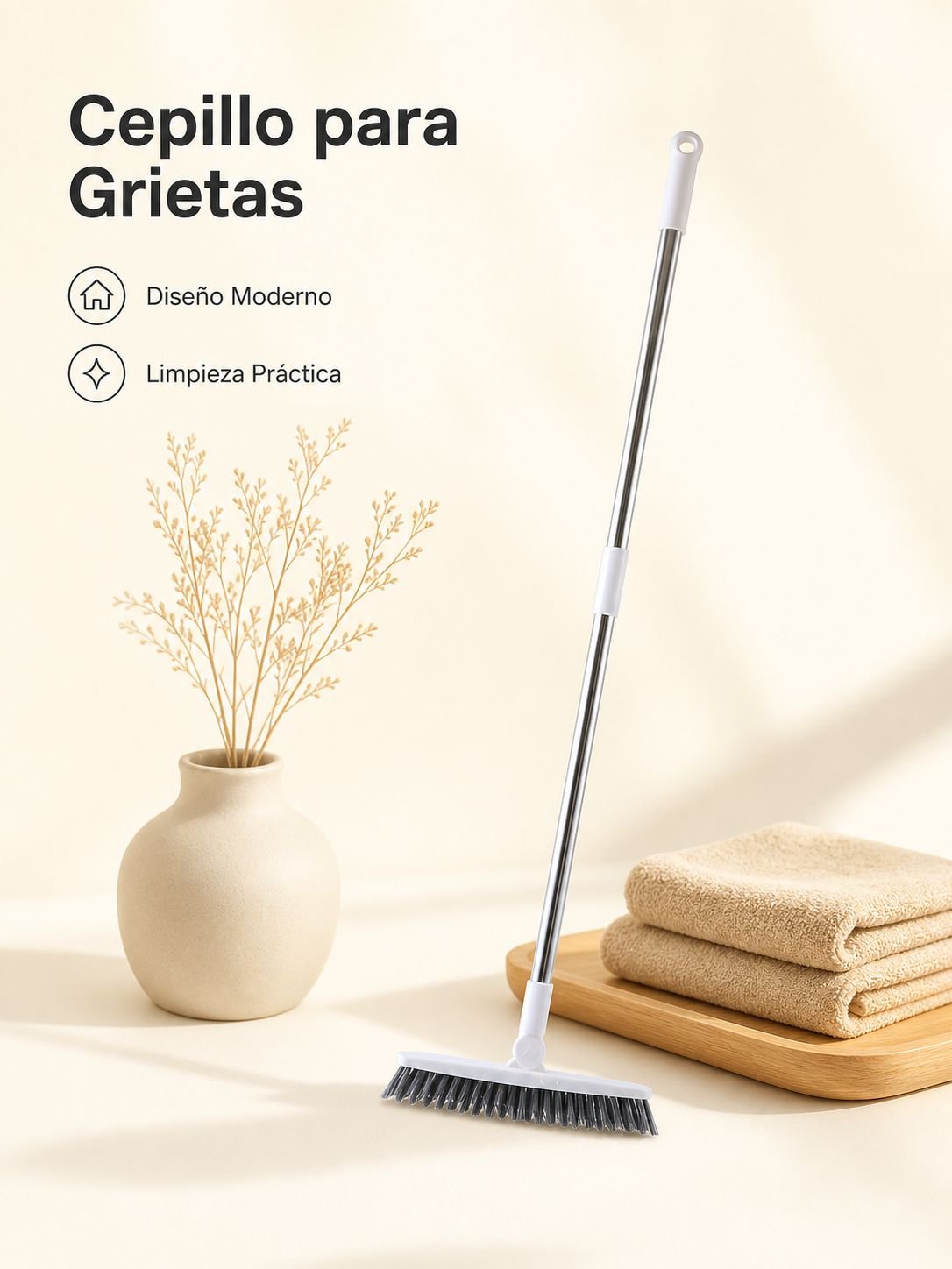 Cepillo de piso de cerdas duras con mango largo para limpiar esquinas