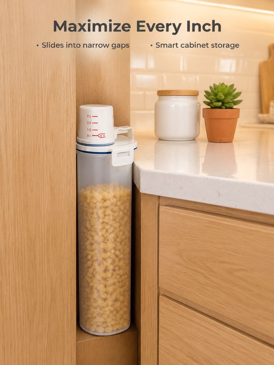 Airtight lid helps protect cereal during pantry storage