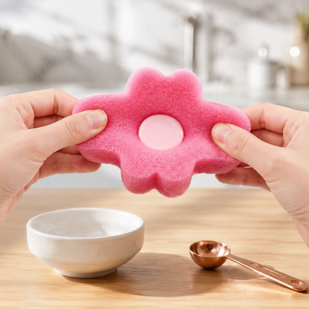 Multi-purpose pink scrub brush for kitchen and home