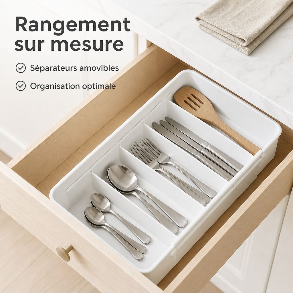 Boîte de rangement à séparateurs extensibles pour tiroir