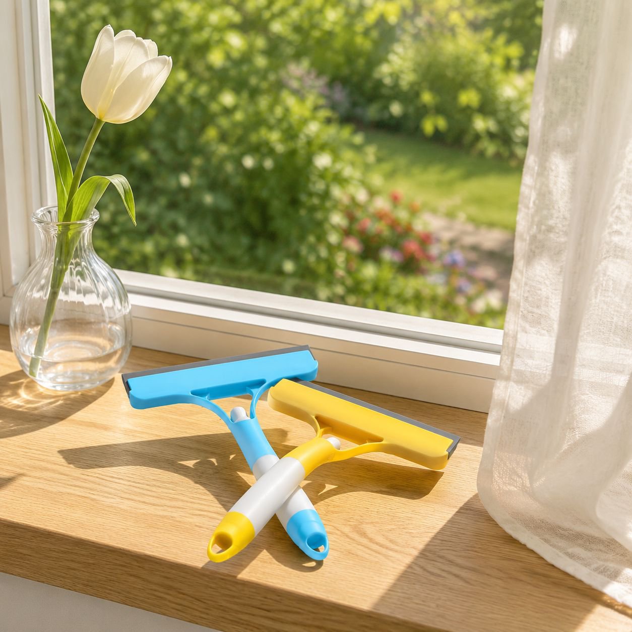 Household window cleaner with spray bottle attachment