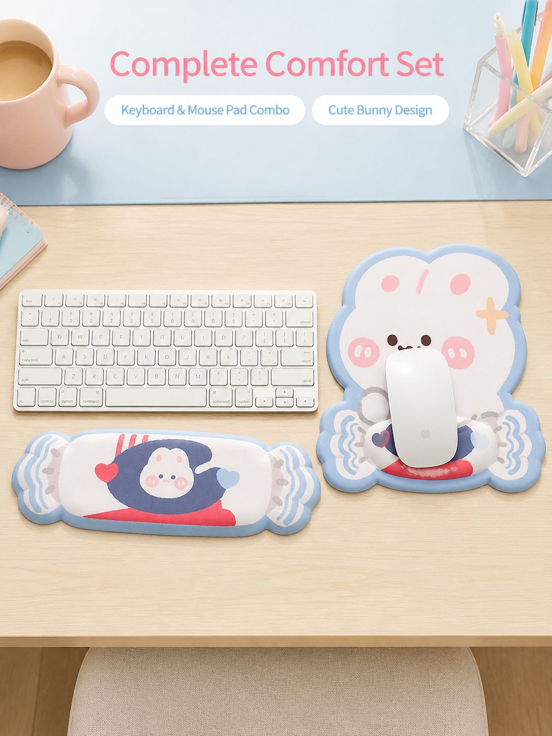 Cute Cartoon Wrist Rest Mouse Pad, Girls' Office Essential, White Rubber Keyboard Wrist Support