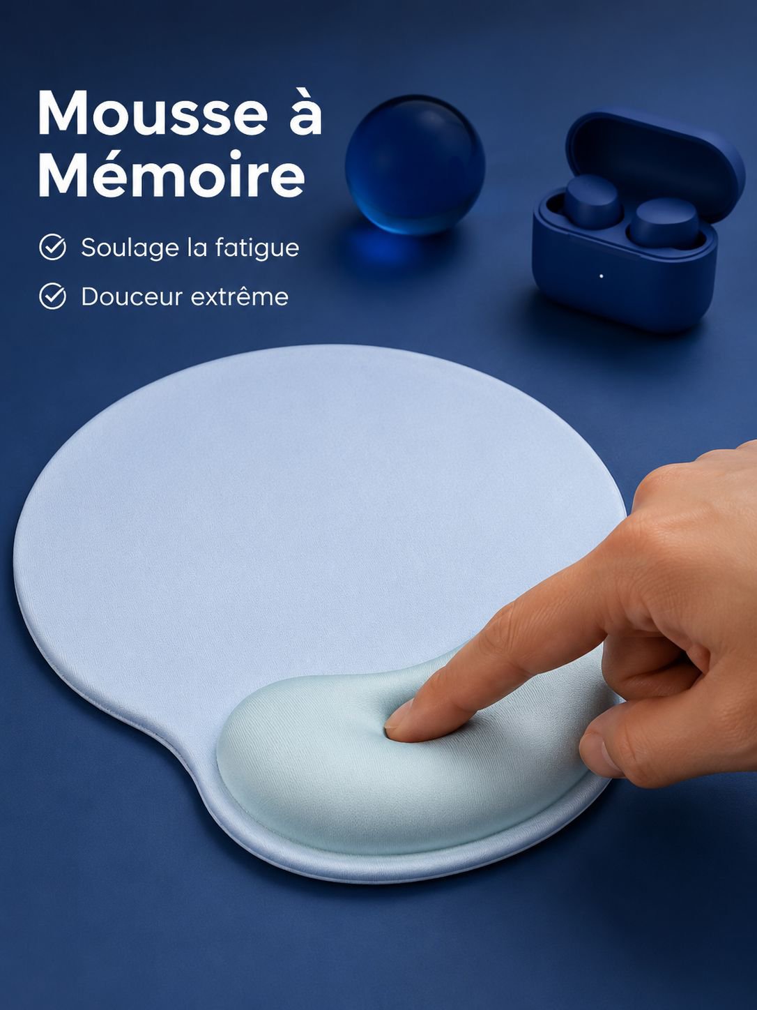 Tapis de souris ergonomique avec repose-poignet en mousse à mémoire de forme