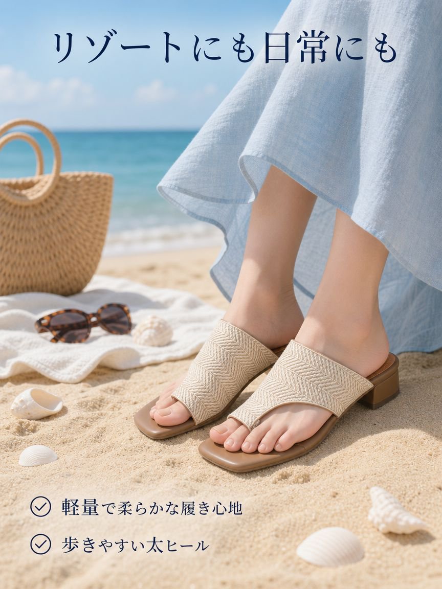 レディース フレンチレトロスタイルサンダル、新作サマー編み込みチャンキーヒール、万能ビーチサンダル