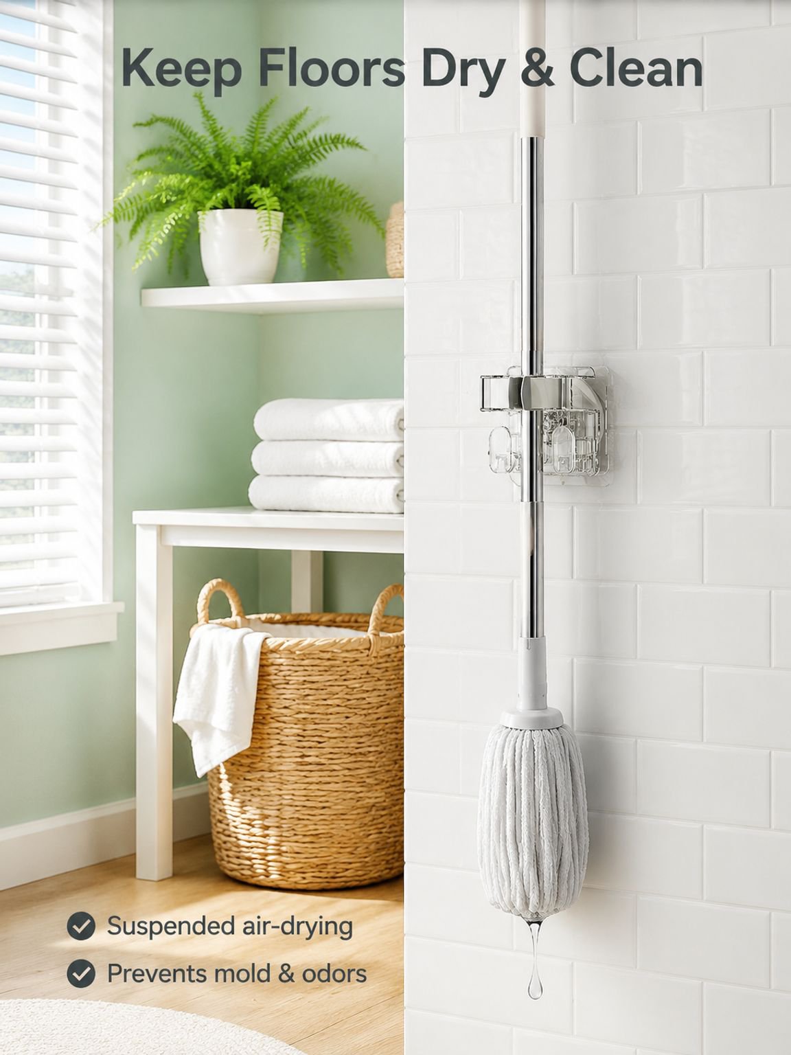 No-Drill Suction Multi-Functional Mop Hook