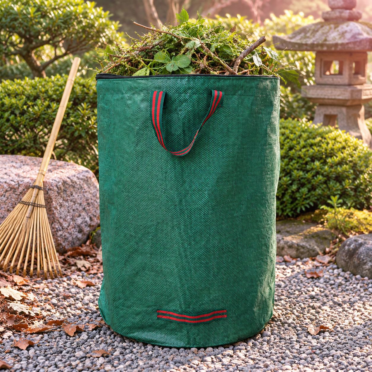 落ち葉や雑草を入れた庭ごみ収集袋