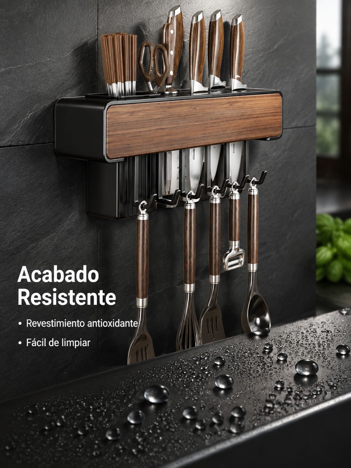 Vista del escurridor multifuncional organizado
