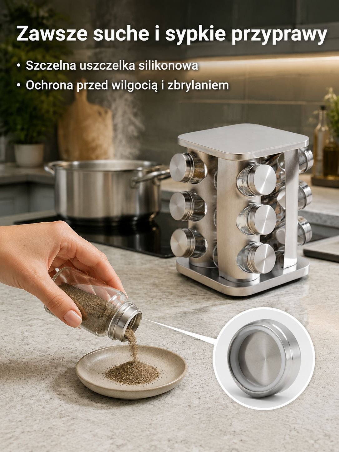 Domowy organizer na przyprawy z obrotowym mechanizmem