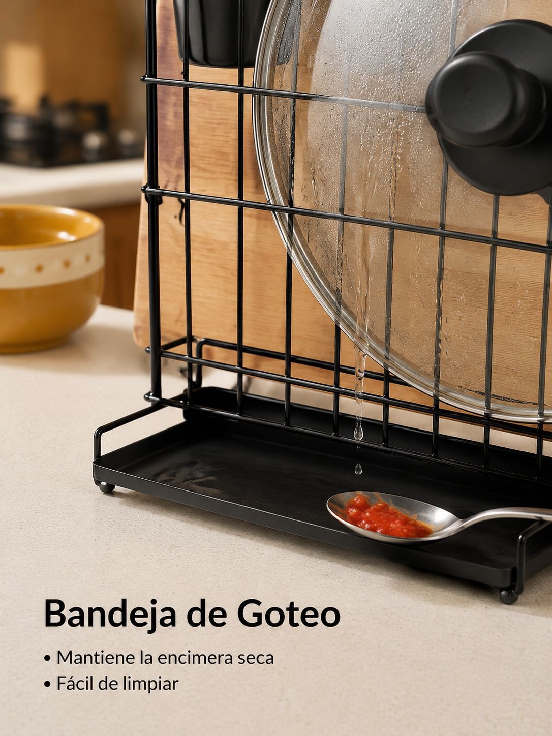 Soporte para cucharas y set de tabla para picar