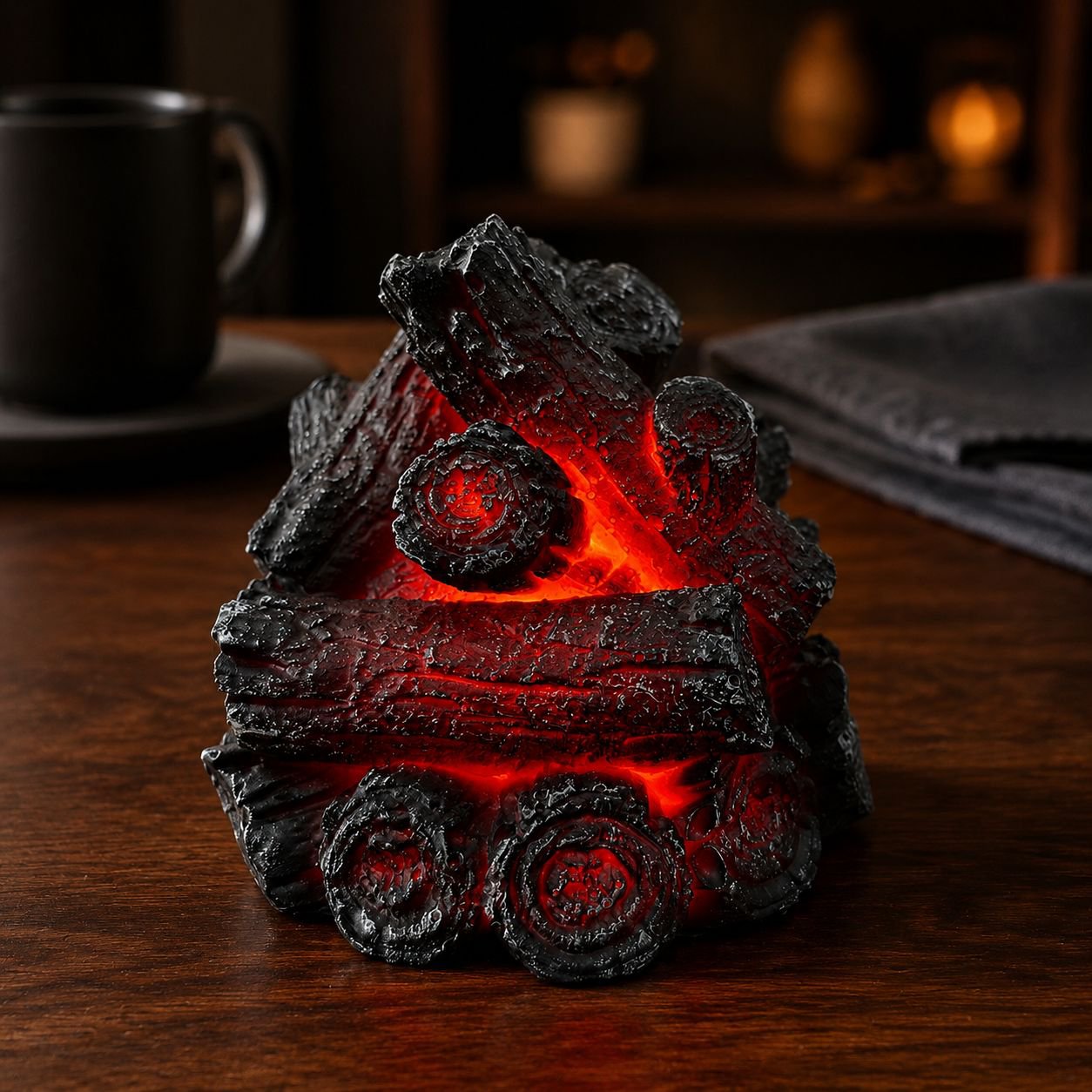 Battery-powered resin charcoal pile LED flame ambient light for home decor