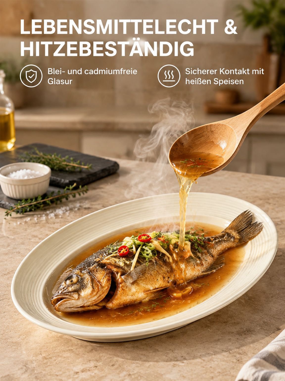 Großer Dämpfteller für die Zubereitung von Fisch