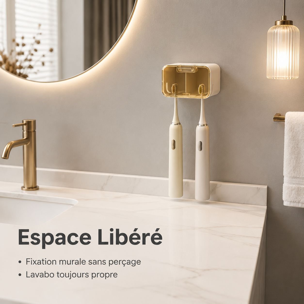 Porte-brosse à dents mural avec couvercle anti-poussière