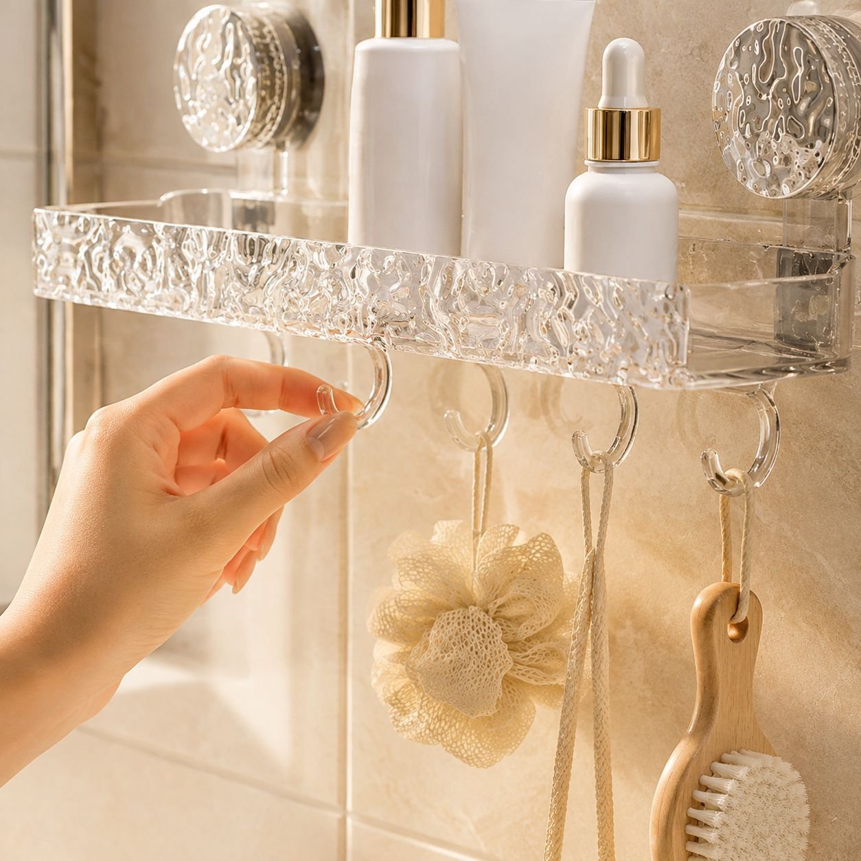 Space-saving shelf for bathroom or kitchen storage
